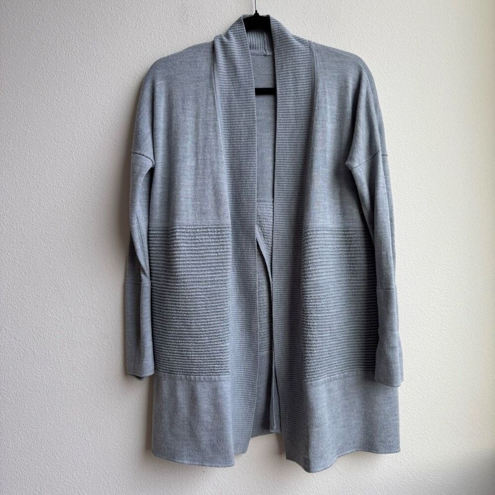 Lululemon Sit in Lotus Sweater Wrap Light Blue Gray SZ Small Medium Merino Wool